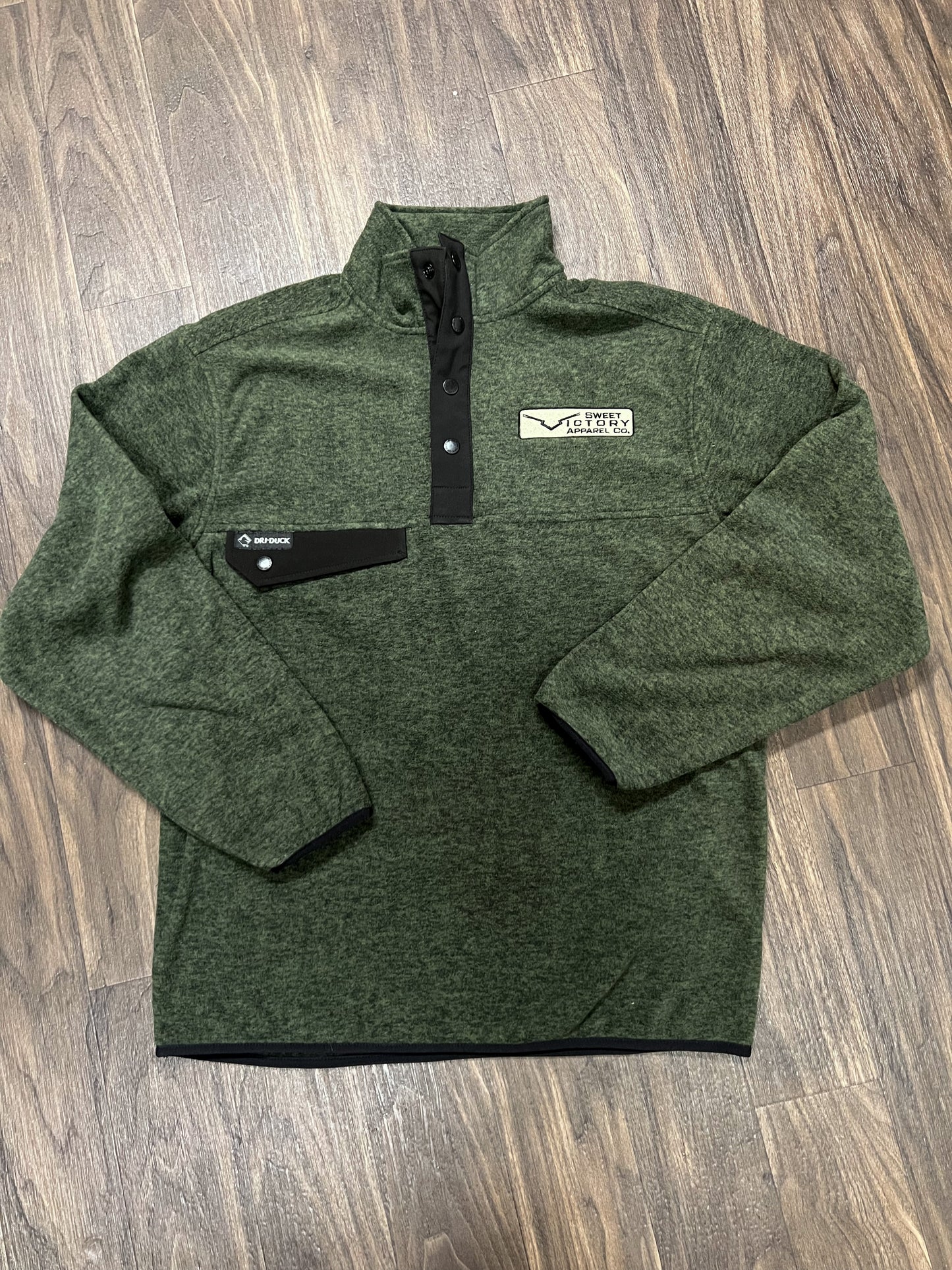 Mens Green/Black 1/4 Button Down Embroidery Sweatshirt