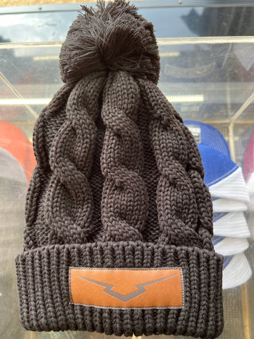 Black Leather Patch Knit Beanie