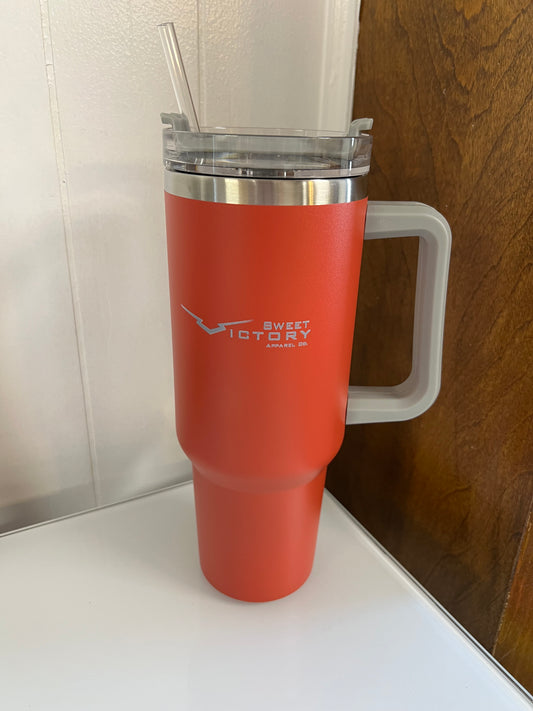Fire Red 40oz Tumbler with Handle & Straw