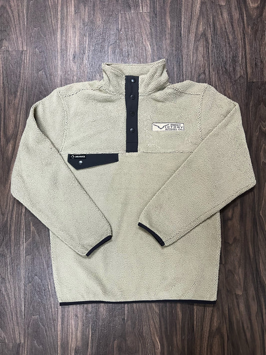 Mens Tan/Charcoal 1/4 Button Down Embroidery Sweatshirt
