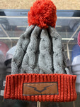 Rust/Grey Knit Leather Patch Beanie