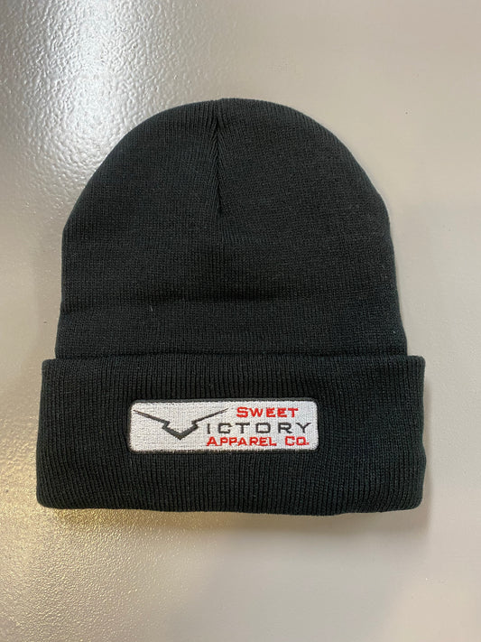 Black Beanie with white/red/black embroidery