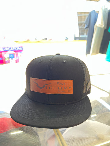 Black Original Leather Patch Snapback Hat