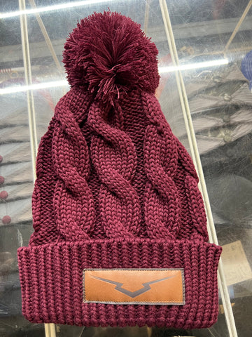 Maroon Knit Leather Patch Beanie
