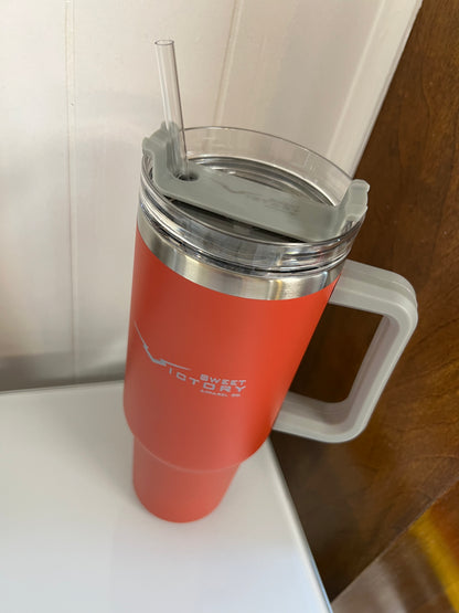 Fire Red 40oz Tumbler with Handle & Straw